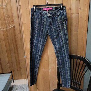 Trendy Blue and Green Aztec Print Skinny Jeans Size 5 #AztecPrint #SkinnyJeans
